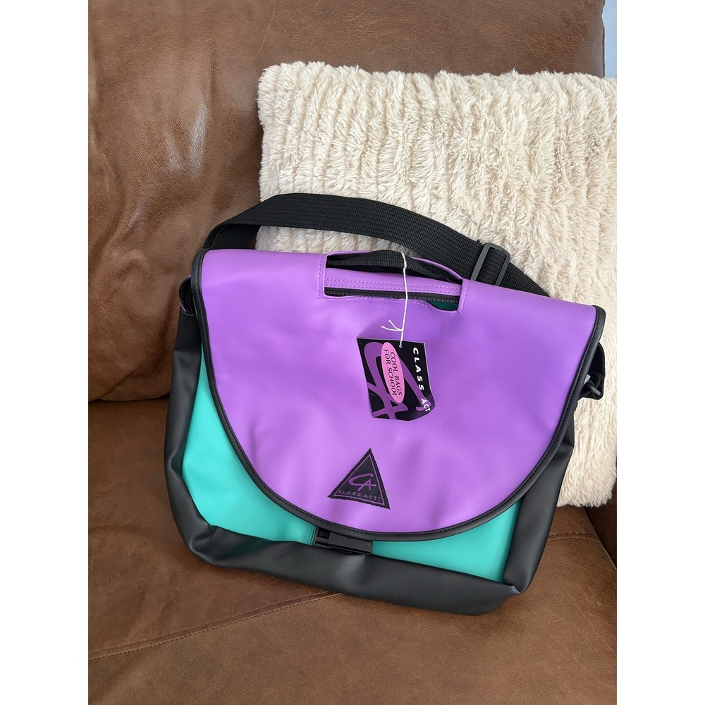 Vintage 1992 Class Act Sponge Bag Messenger Purple Teal Colorblock Backpack NWT
